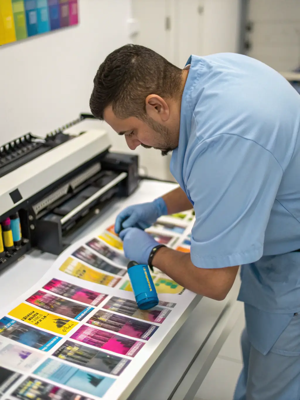 A technician performing routine maintenance on a printer, emphasizing Lathrop's Business Systems' commitment to preventative care.