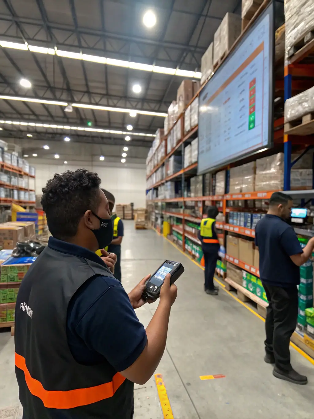 An image displaying various types of label printers, including desktop, industrial, and portable models, in a warehouse or office setting, showcasing their versatility and ease of use for labeling products and assets.