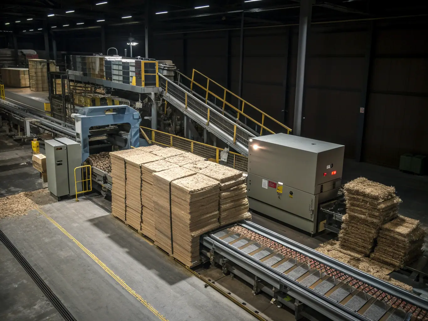 An industrial bailer compressing waste materials into a compact bale, demonstrating its efficiency in waste management and recycling.