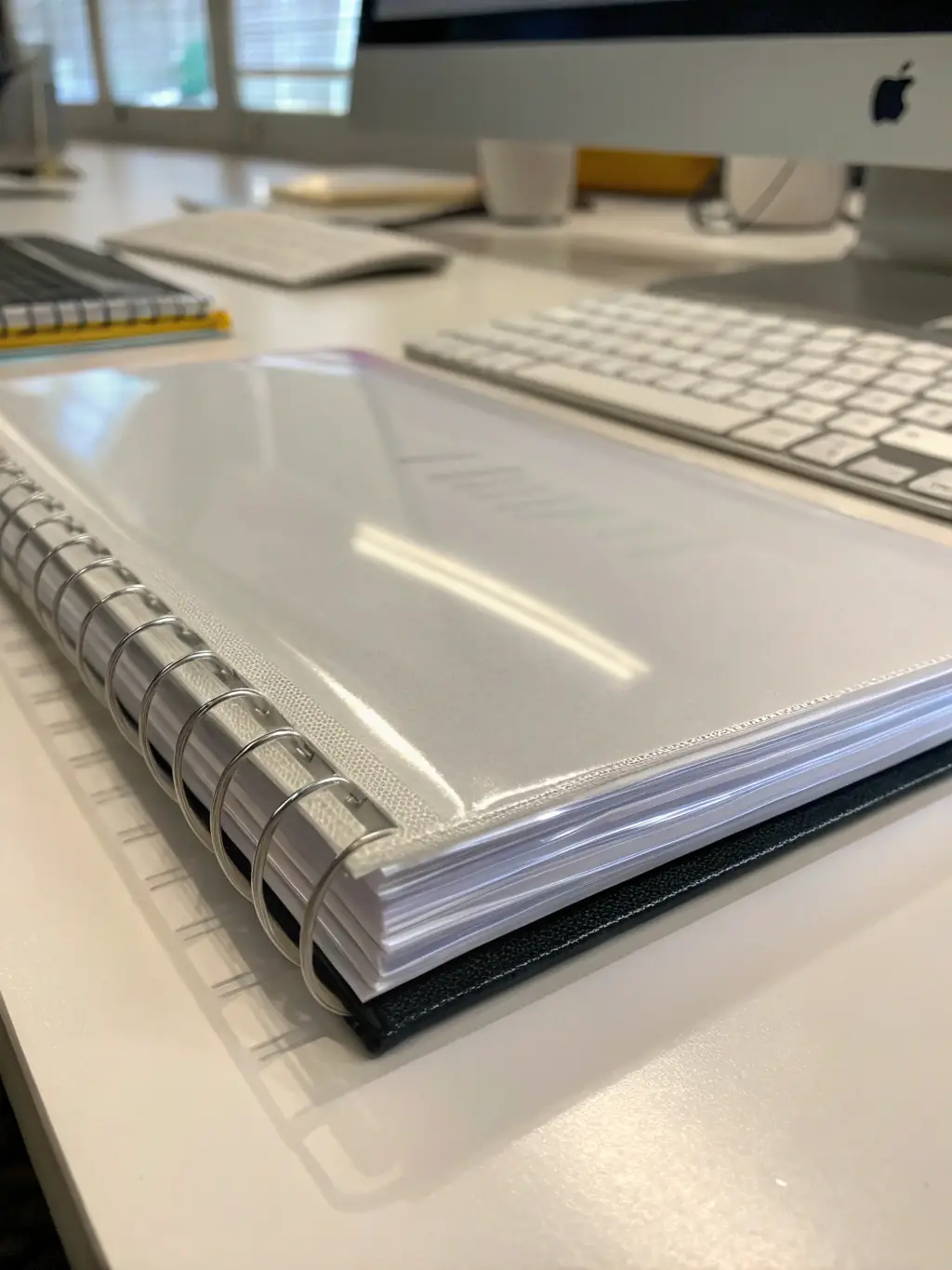 A detailed shot of a binder in action, securely binding a thick document. The focus should be on the precision and durability of the binding process.